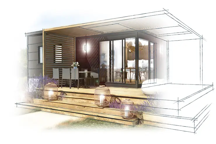 Croquis d'un mobilhome, Résidences Melkôm